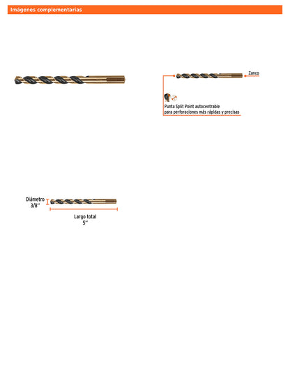 Broca HSS 3/8 pulg Trugold para metal con punta Split Point