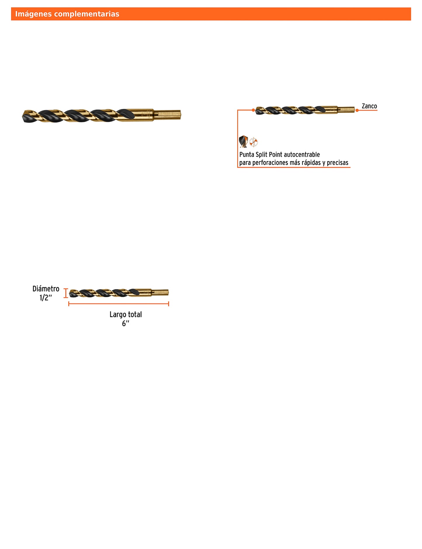 Broca HSS 1/2 pulg Trugold para metal con punta Split Point