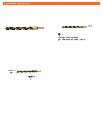 Broca HSS 1/2 pulg Trugold para metal con punta Split Point