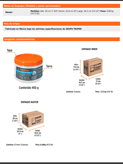 Grasa lubricante multiusos base litio de 450 g