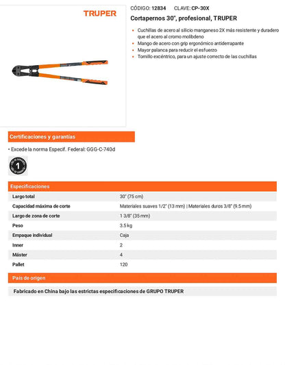 Cortapernos profesional 30 pulg.