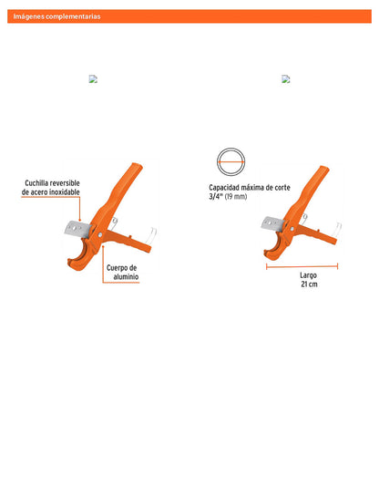 Cortador de tubo plastico capacidad 19 mm