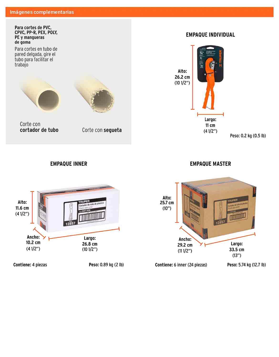 Cortador de tubo plastico capacidad 19 mm