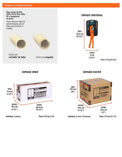 Cortador de tubo plastico capacidad 19 mm