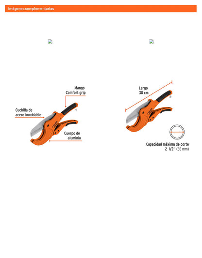 Cortador de tubo plastico capacidad 65 mm
