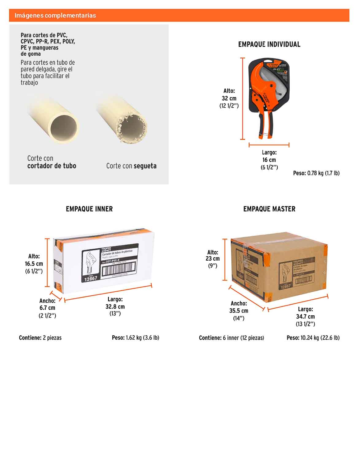 Cortador de tubo plastico capacidad 65 mm