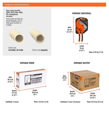 Cortador de tubo plastico capacidad 65 mm