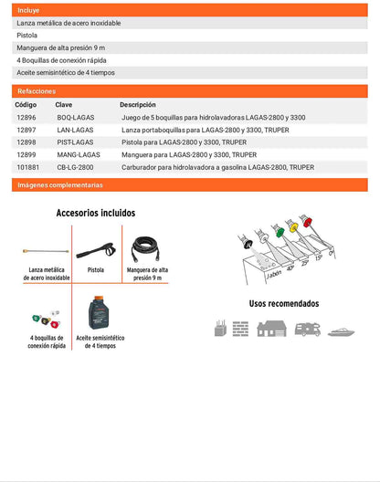 Hidrolavadora a gasolina 2800 PSI