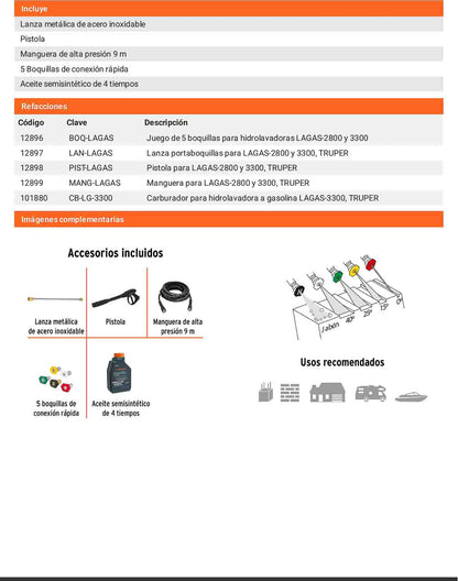 Hidrolavadora a gasolina 3300 PSI