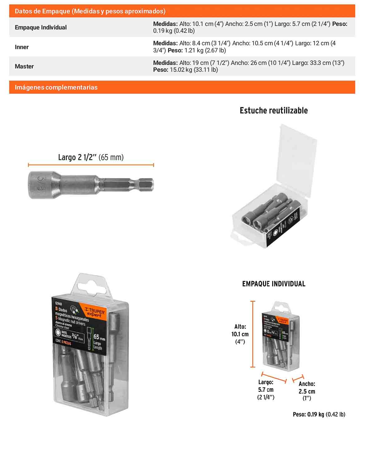 Dados Magnéticos de 3/8" – Estuche con 5 unidades