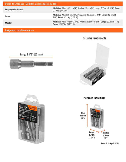 Dados Magnéticos de 3/8" – Estuche con 5 unidades