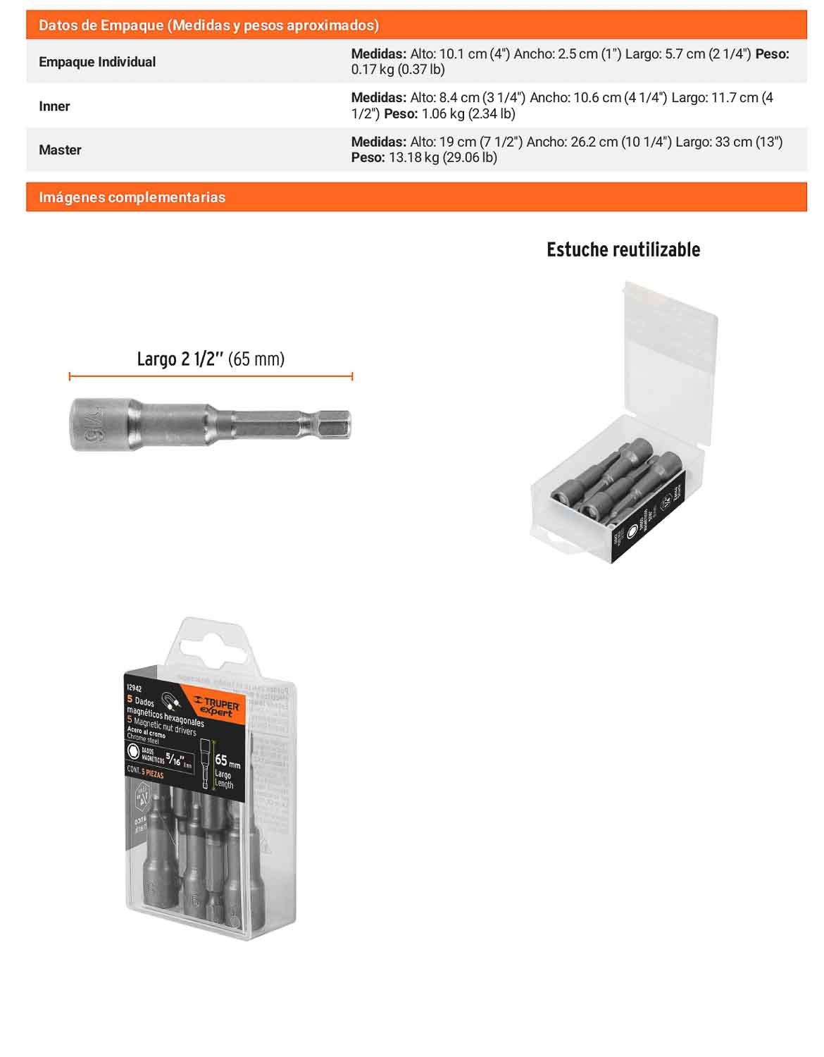 Dados Magnéticos de 5/16" Estuche con 5 unidades