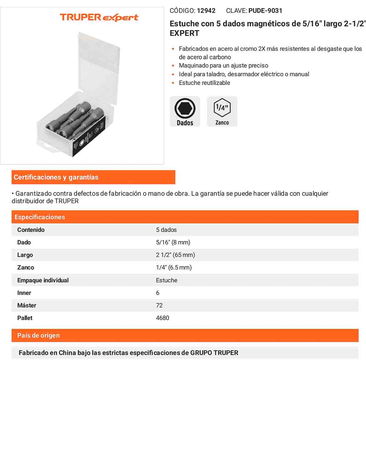 Dados Magnéticos de 5/16" Estuche con 5 unidades