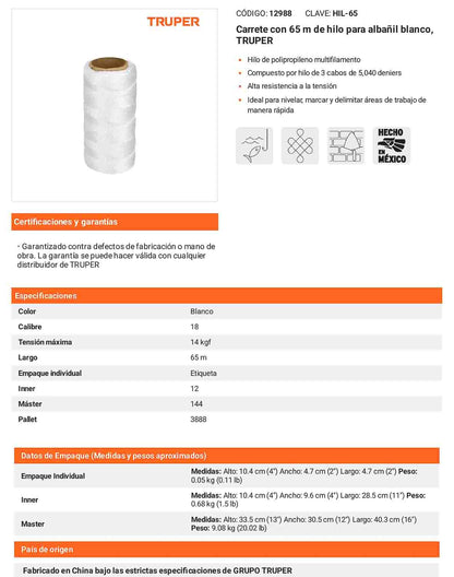 Hilo para albañil blanco 65 m