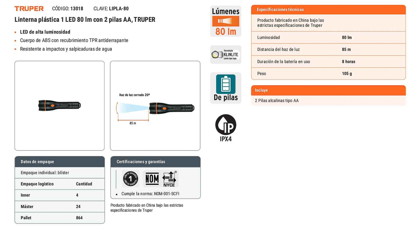 Linterna plástica LED 80 lm