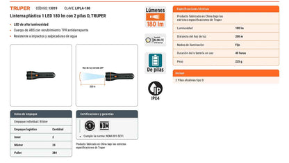 Linterna plástica LED 180 lm