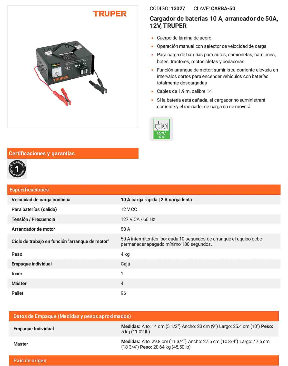 Cargador de baterías 10 A 12V