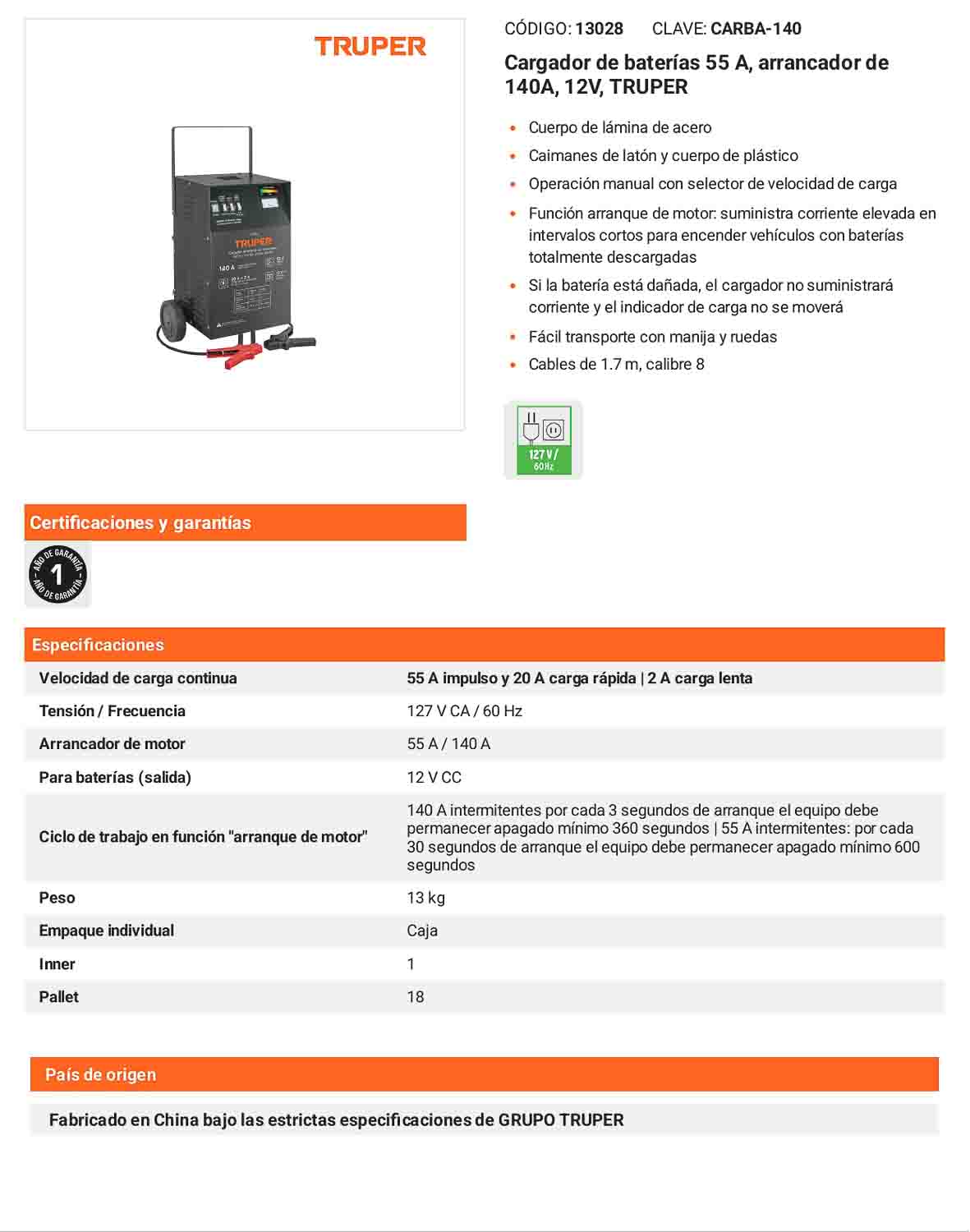 Cargador de baterías 55 A 12V