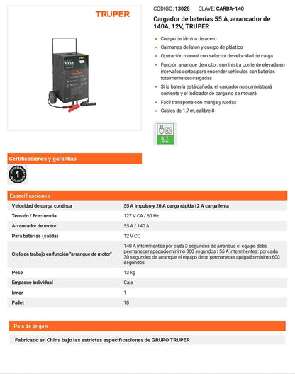Cargador de baterías 55 A 12V