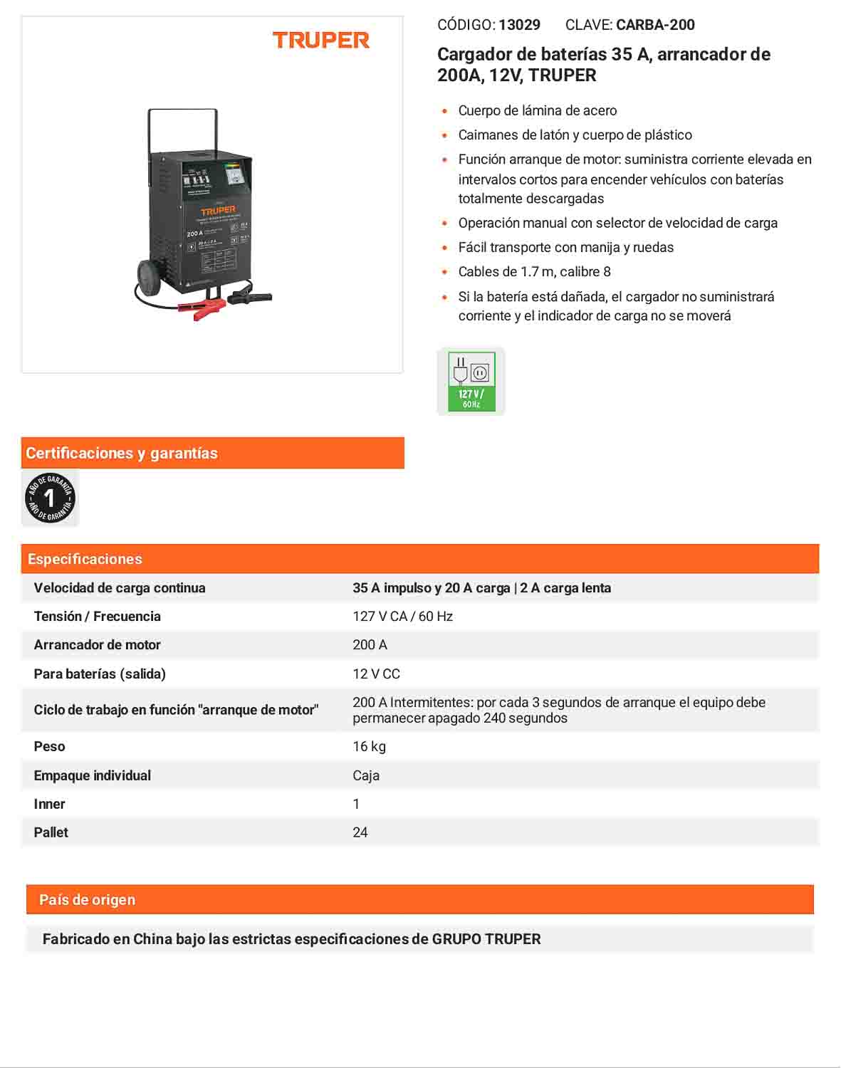Cargador de baterías 35 A 12V