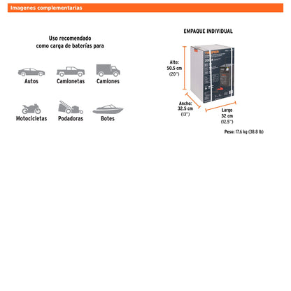 Cargador de 200 A para Baterías de 12 V, con Ruedas