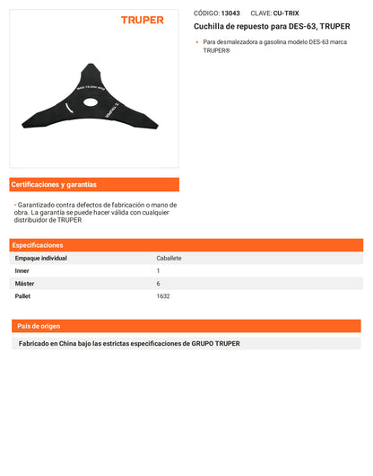 Ficha tecnica - Cuchilla para DES-63 - SKU 13043