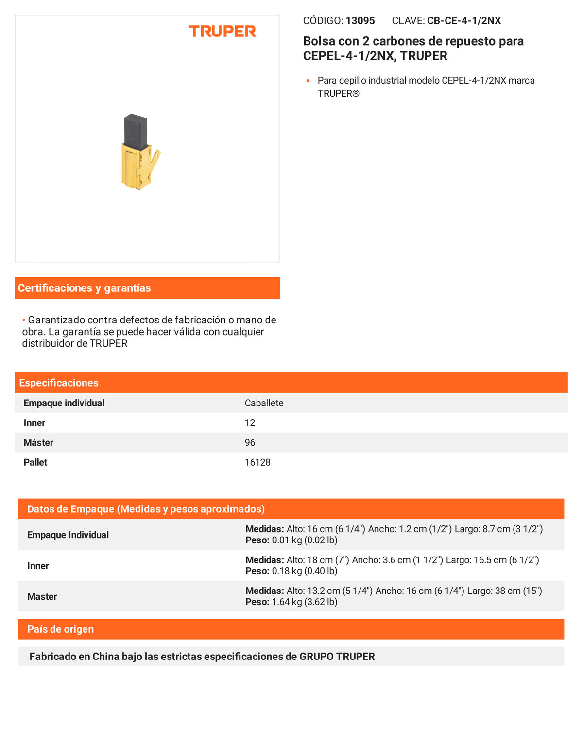 Ficha tecnica - 2 carbones para CEPEL-4-1/2NX - SKU 13095