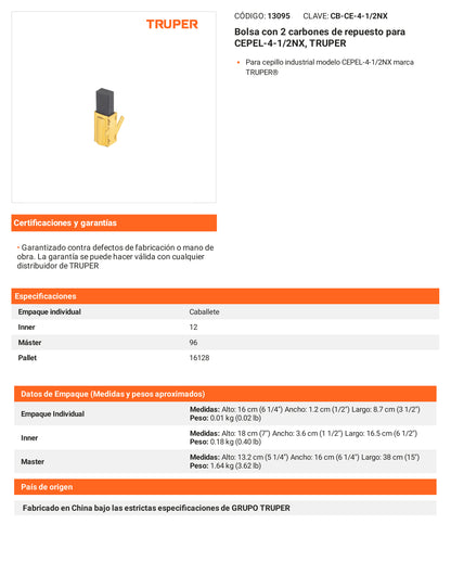 Ficha tecnica - 2 carbones para CEPEL-4-1/2NX - SKU 13095