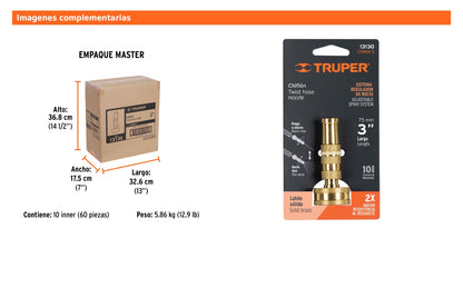 Chiflón de latón maquinado de 3" para manguera