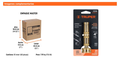 Chiflón de latón maquinado de 4" para manguera