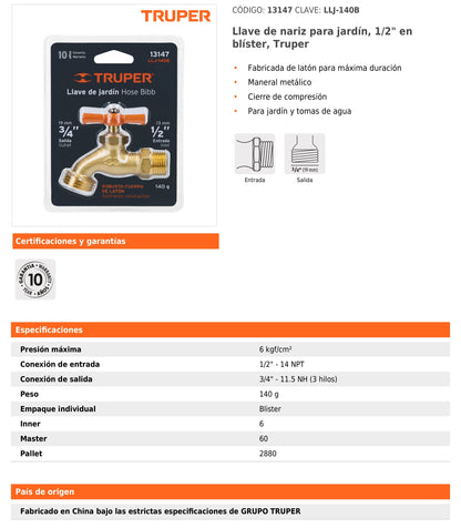 Llave de Nariz para Jardín  1/2" en Blíster