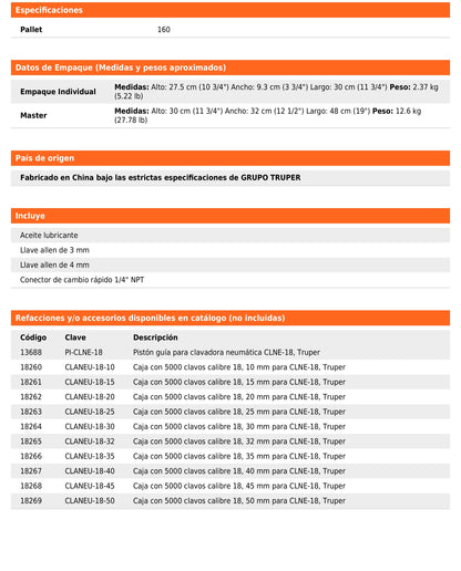 Clavadora Neumática Profesional Calibre 18