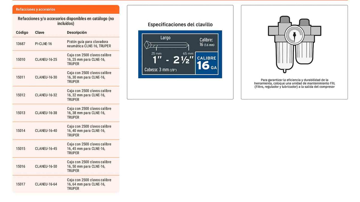 Clavadora neumática profesional calibre 16