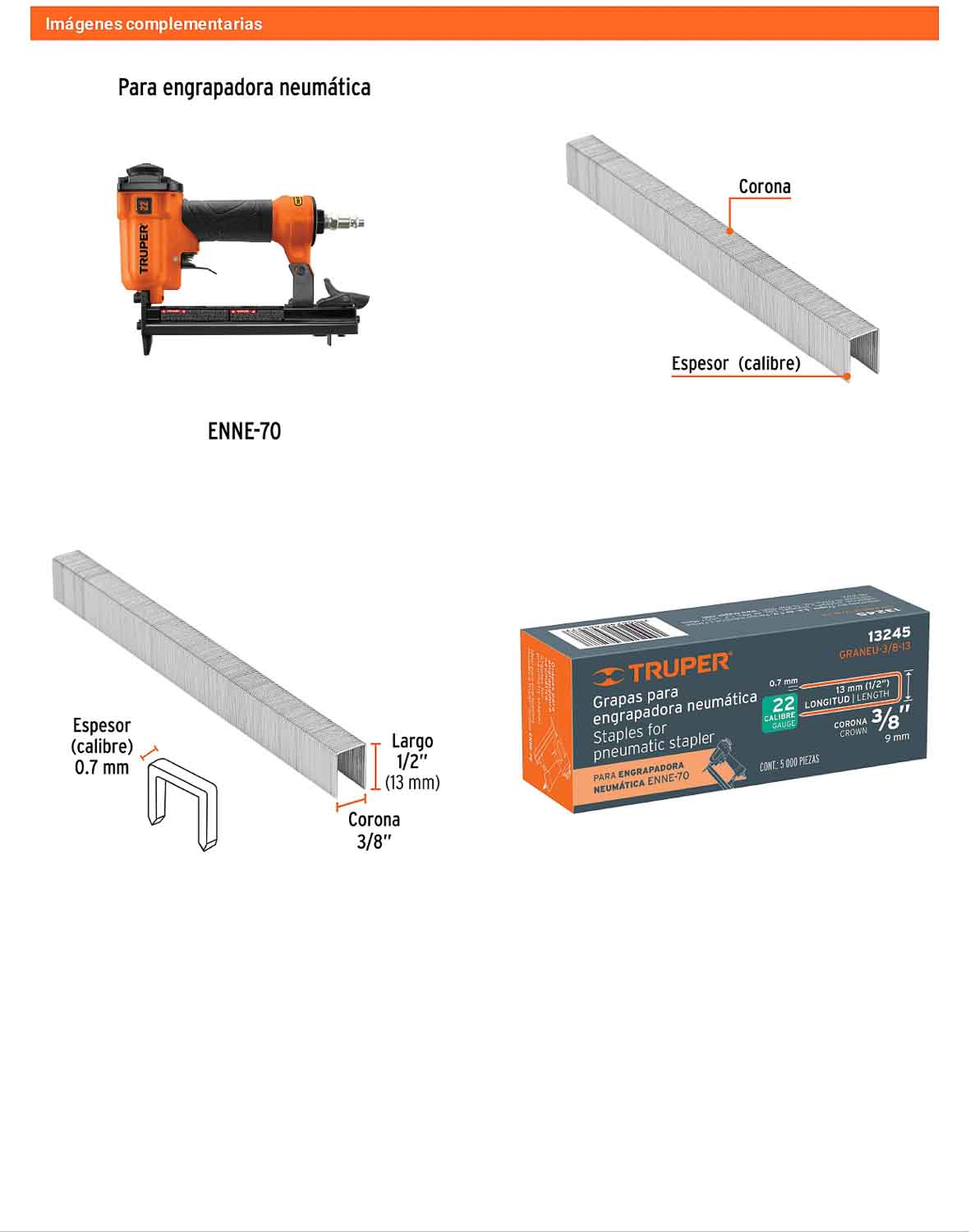 Caja 5000 grapas 3/8 pulg 13 mm