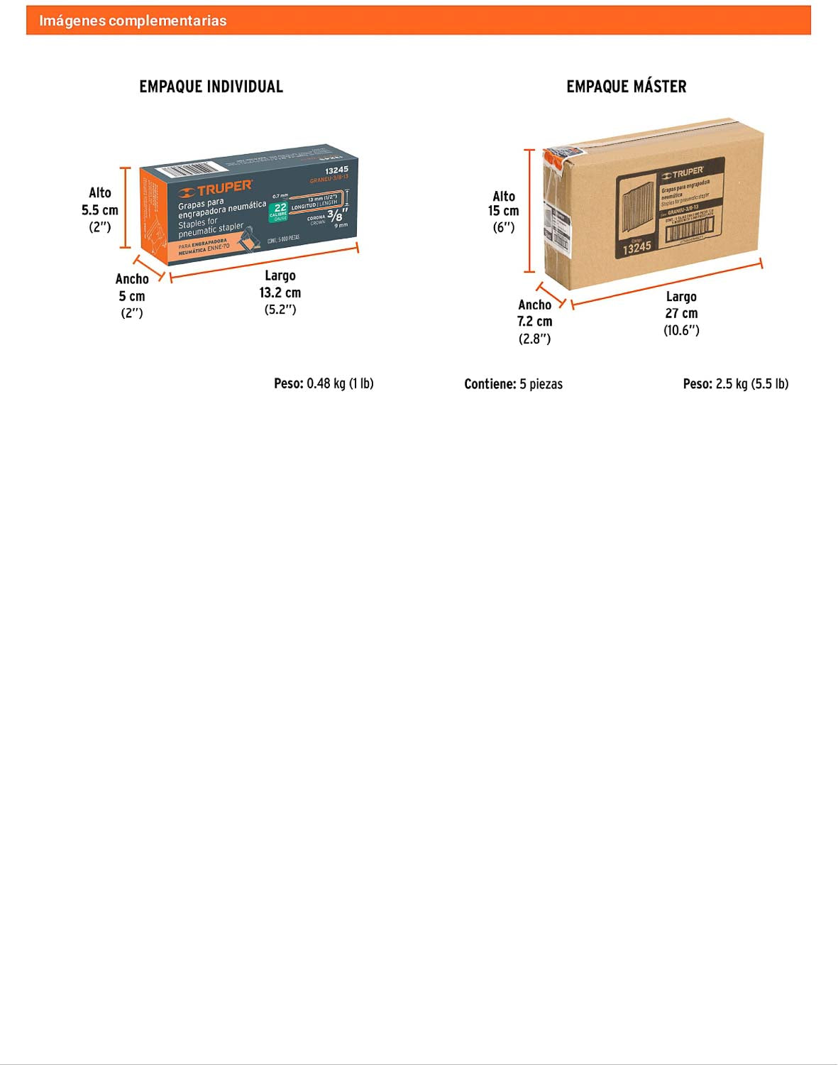 Caja 5000 grapas 3/8 pulg 13 mm