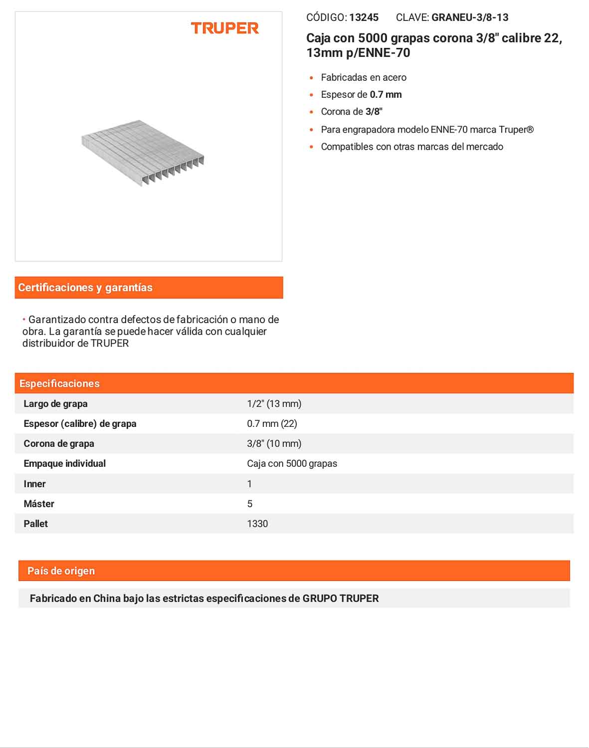 Caja 5000 grapas 3/8 pulg 13 mm