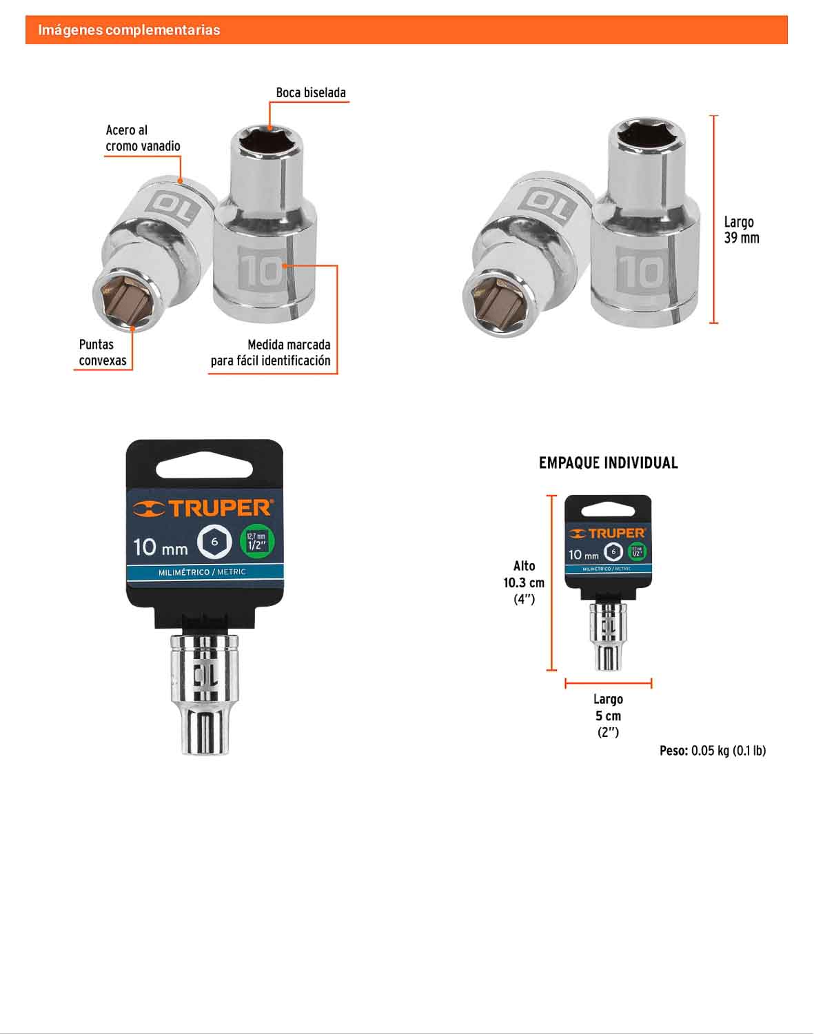 Dado 10 mm cuadro 1/2 pulg