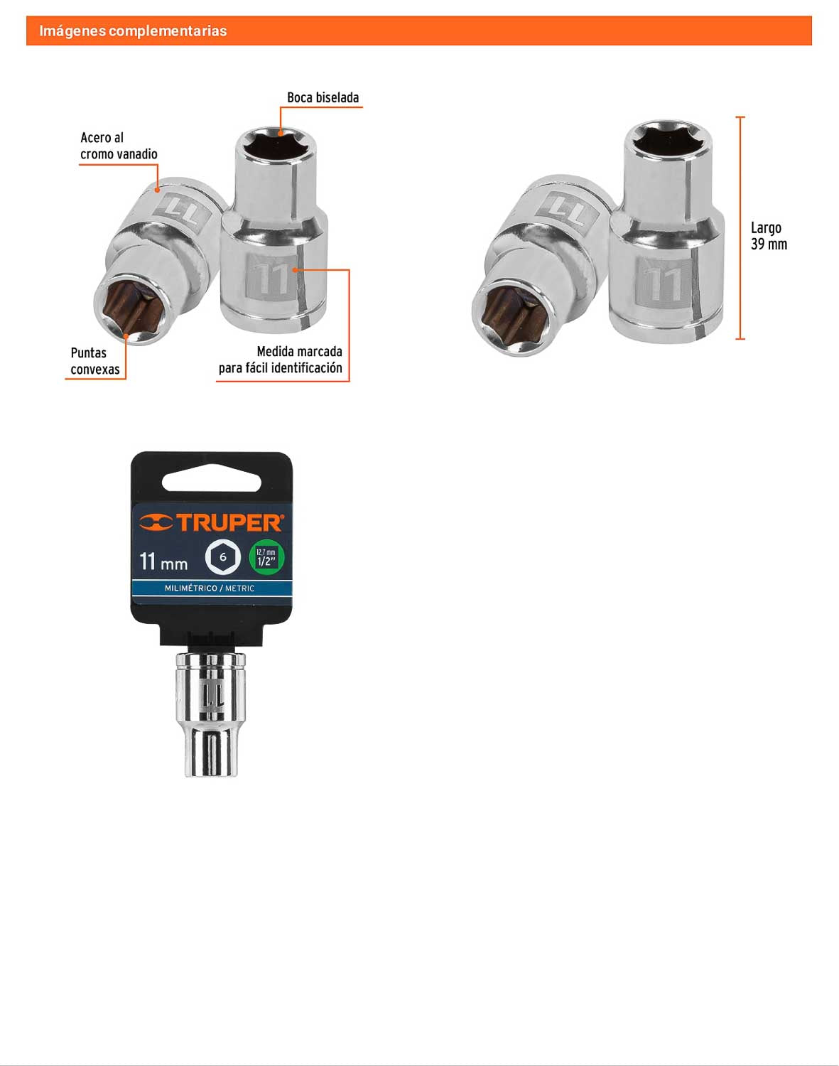 Dado 11 mm cuadro 1/2 pulg