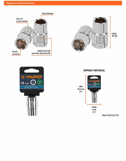 Dado 14 mm 6p cuadro 1/2pulg