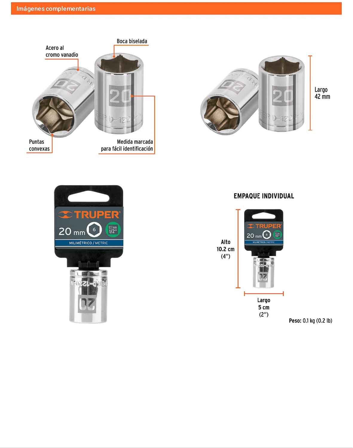 Dado 20 mm 6p cuadro 1/2pulg