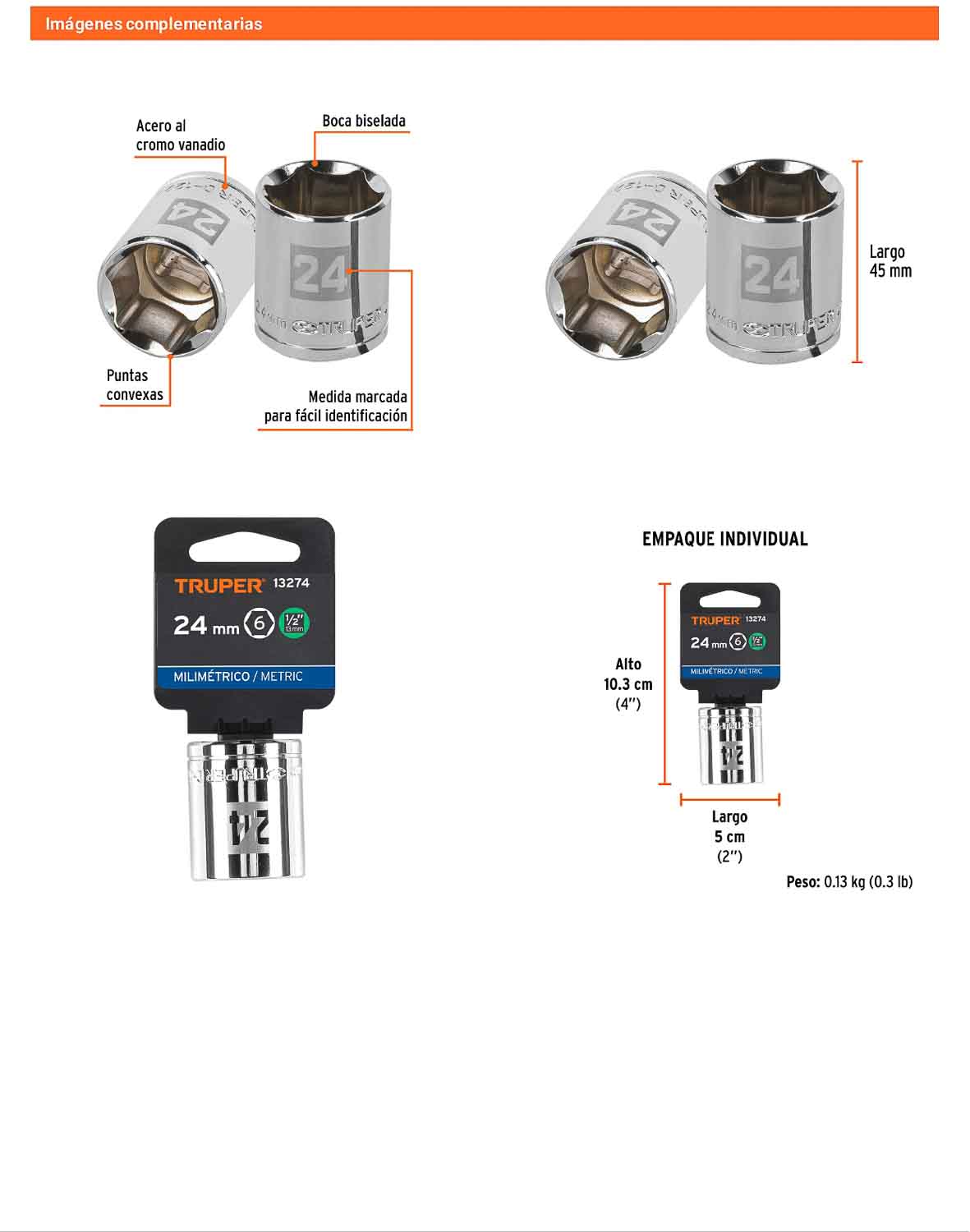Dado 24 mm 6p cuadro 1/2pulg