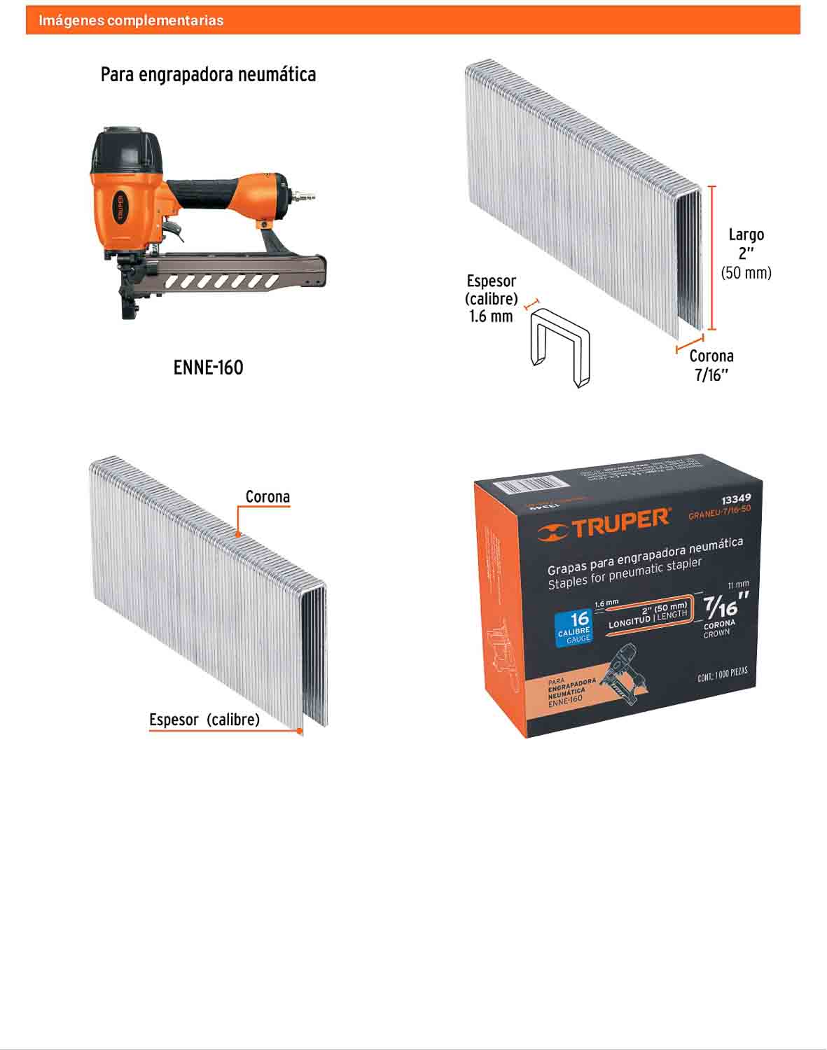Caja 1000 grapas 7/16 pulg 50 mm