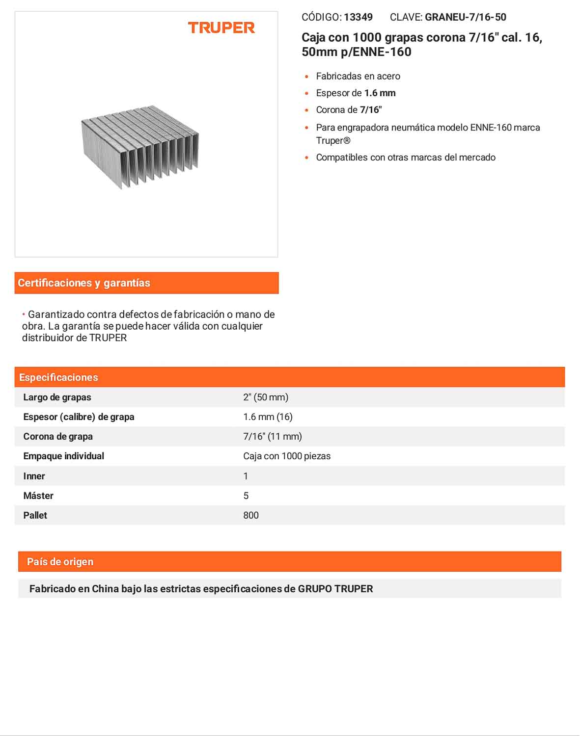 Caja 1000 grapas 7/16 pulg 50 mm