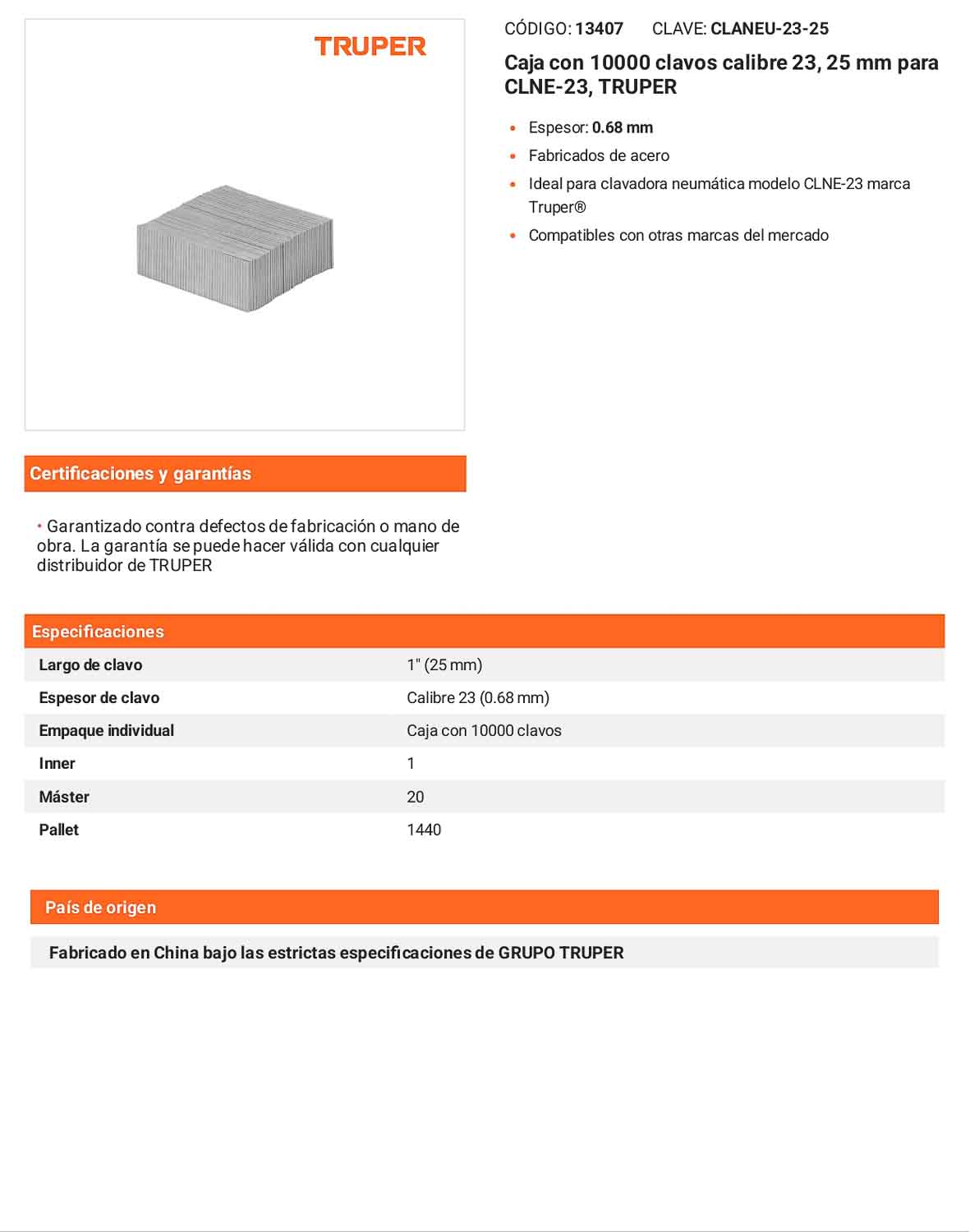 Caja 10000 clavos calibre 23 25 mm