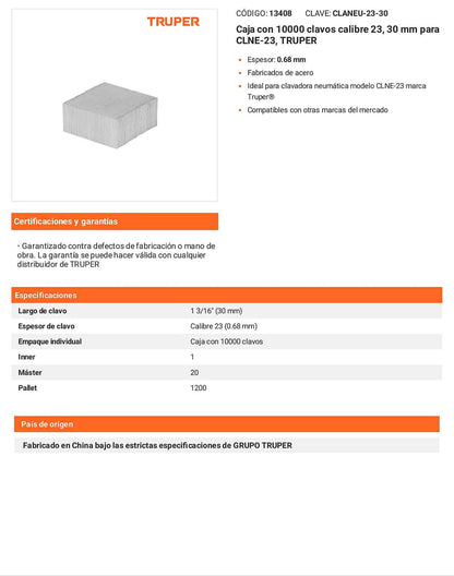 Caja 10000 clavos calibre 23 30 mm
