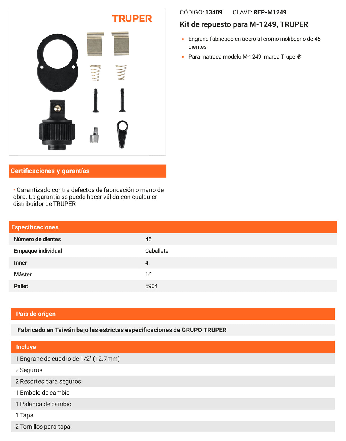 Ficha tecnica - Kit para M-1249 - SKU 13409