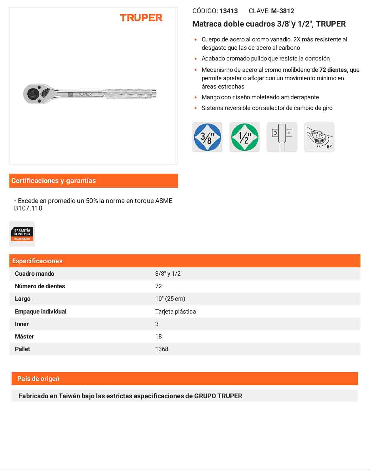 Matraca doble cuadros 3/8pulg y 1/2pulg