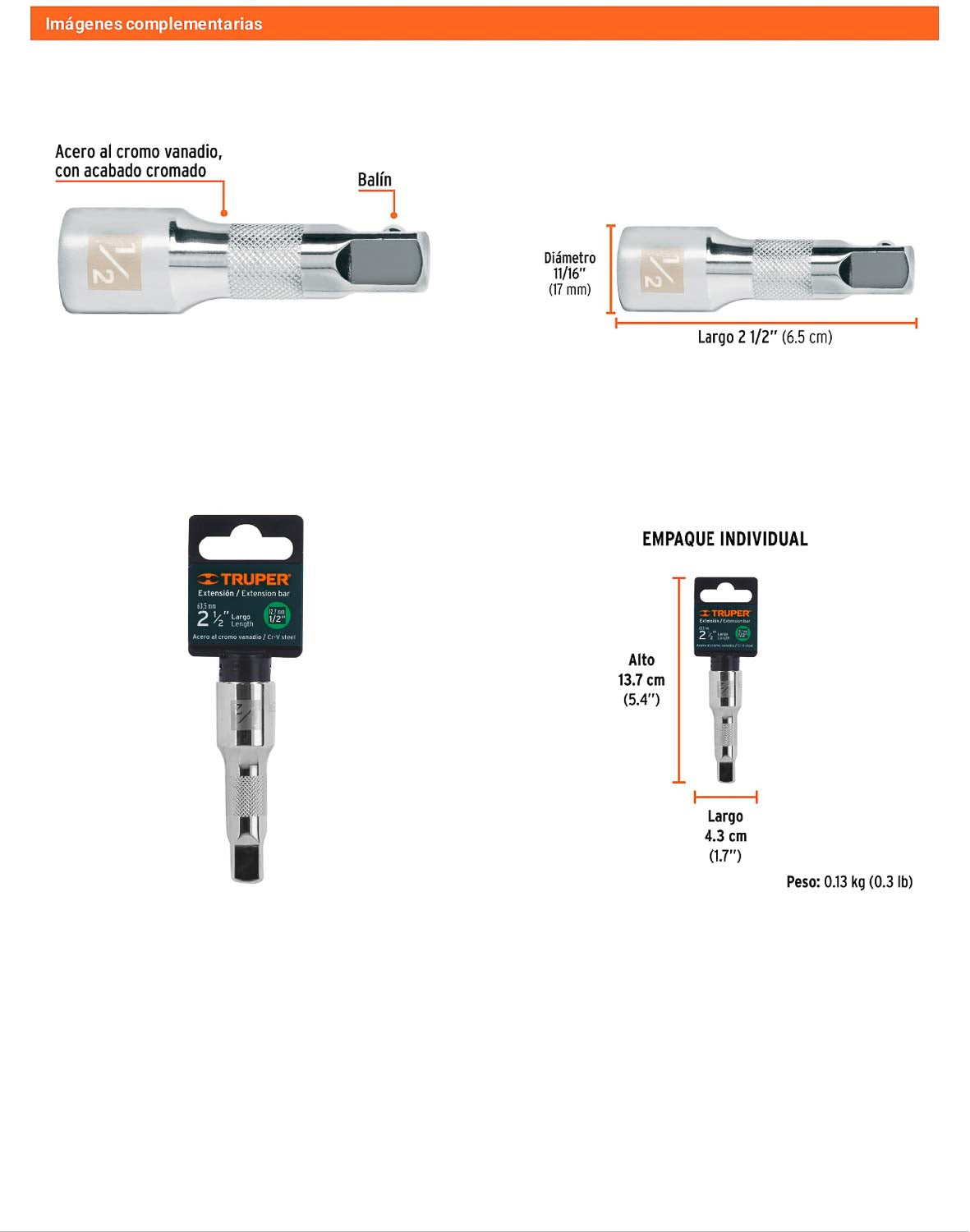 Extensión matraca cuadro 1/2 pulg 2-1/2 pulg