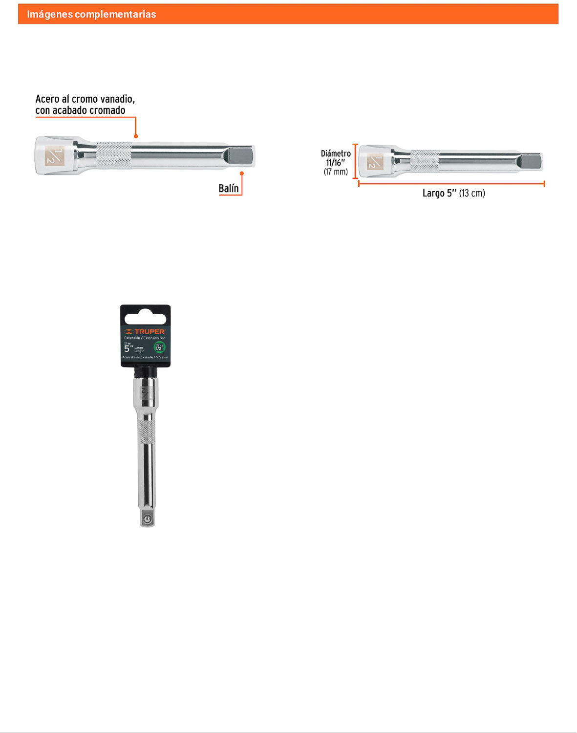 Extensión matraca cuadro 1/2 pulg 5 pulg