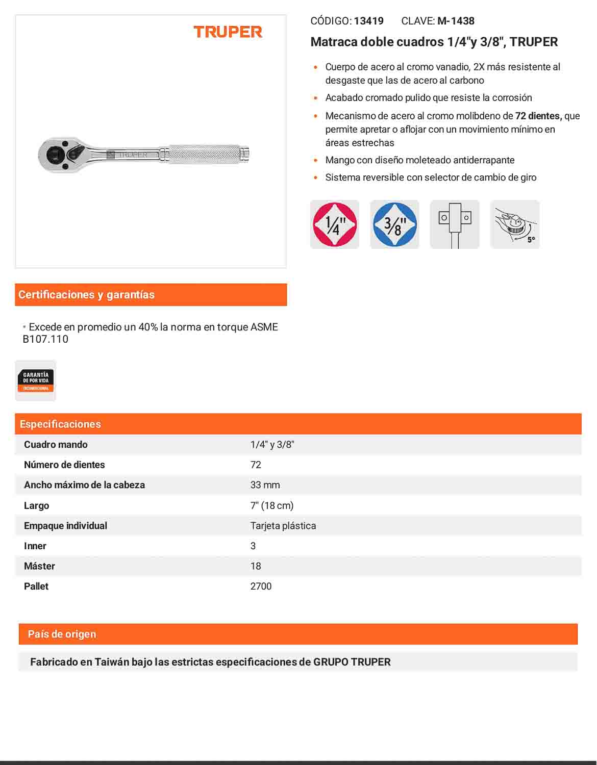 Matraca doble cuadros 1/4pulg y 3/8pulg
